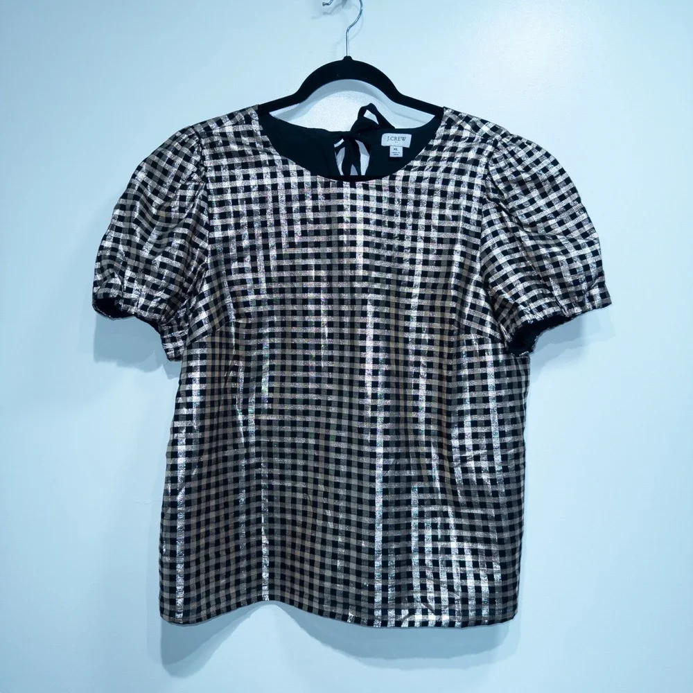 J. Crew Gold Lurex Metallic Threads Puff-Sleeve Top Size‎ XL